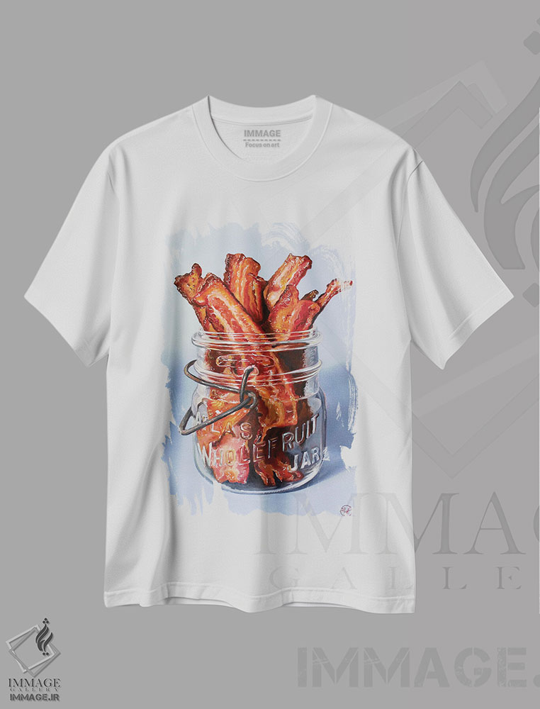 تیشرت طرح دار مرا دیوانه کن بیکن!، هنر فاخر معاصر اثر ابرا جانسون | فروشگاه ایماژ