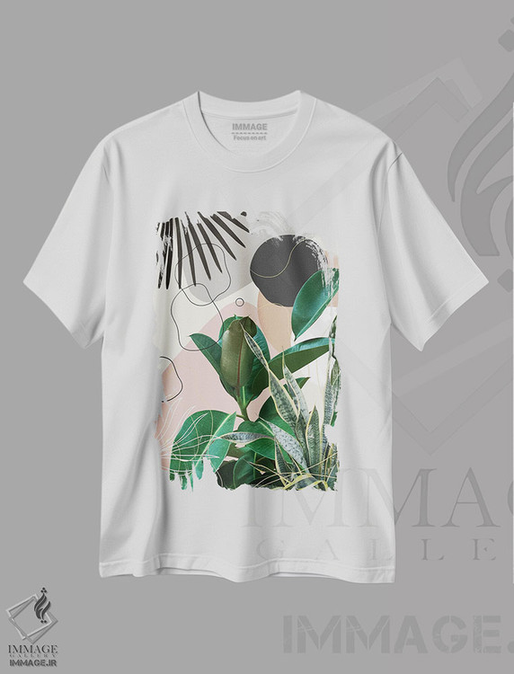 تیشرت طرح دار فیکوس، گیاه ماری و بادبزنی با ظرافت I، تزئینی اثر هنر آنیتا و بلا | فروشگاه ایماژ
