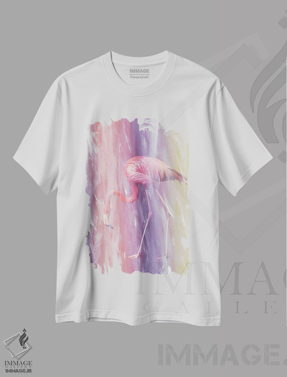 تیشرت طرح دار فلامینگو در باران رنگی I، تزئینی اثر هنر آنیتا و بلا | immage.ir