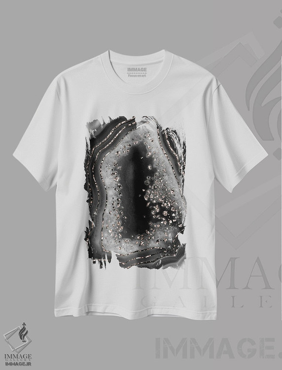 تیشرت طرح دار عقیق با درخشش رزگلد در شب پرزرق وبرق I، آبستره اثر هنر آنیتا و بلا | فروشگاه ایماژ