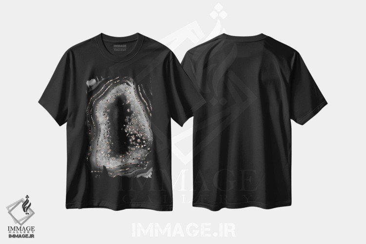 تیشرت طرح دار عقیق با درخشش رزگلد در شب پرزرق وبرق I، آبستره اثر هنر آنیتا و بلا | immage.ir