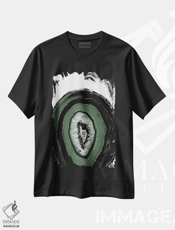 تیشرت طرح دار عقیق سبز و سیاه با درخشش طلایی I، آبستره اثر هنر آنیتا و بلا | فروشگاه ایماژ