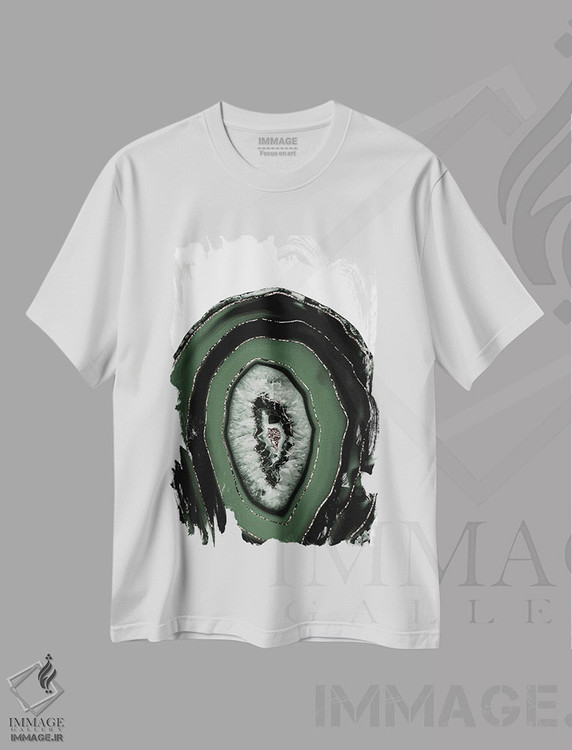 تیشرت طرح دار عقیق سبز و سیاه با درخشش طلایی I، آبستره اثر هنر آنیتا و بلا | immage.ir
