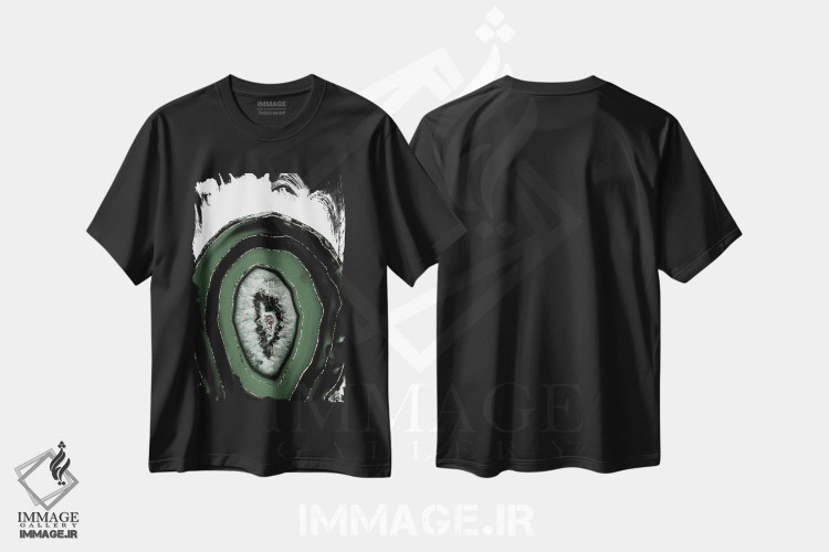 تیشرت طرح دار عقیق سبز و سیاه با درخشش طلایی I، آبستره اثر هنر آنیتا و بلا | فروشگاه ایماژ