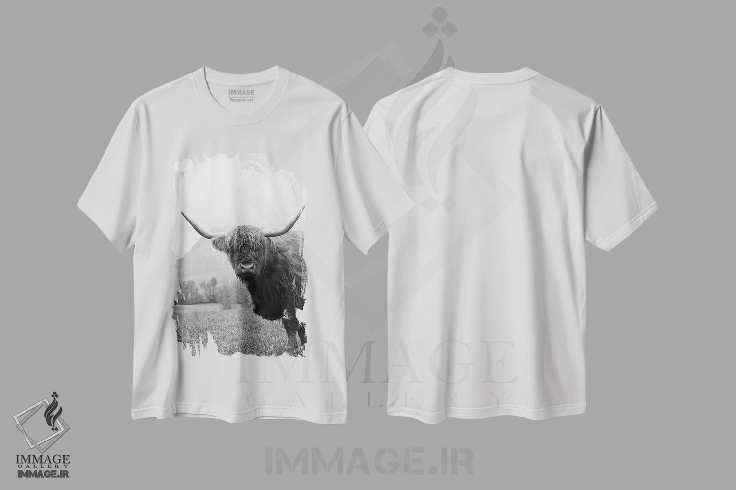 تیشرت طرح دار گاو کوهستانی سیاه و سفید II، عکاسی سیاه و سفید اثر هنر آنیتا و بلا | immage.ir
