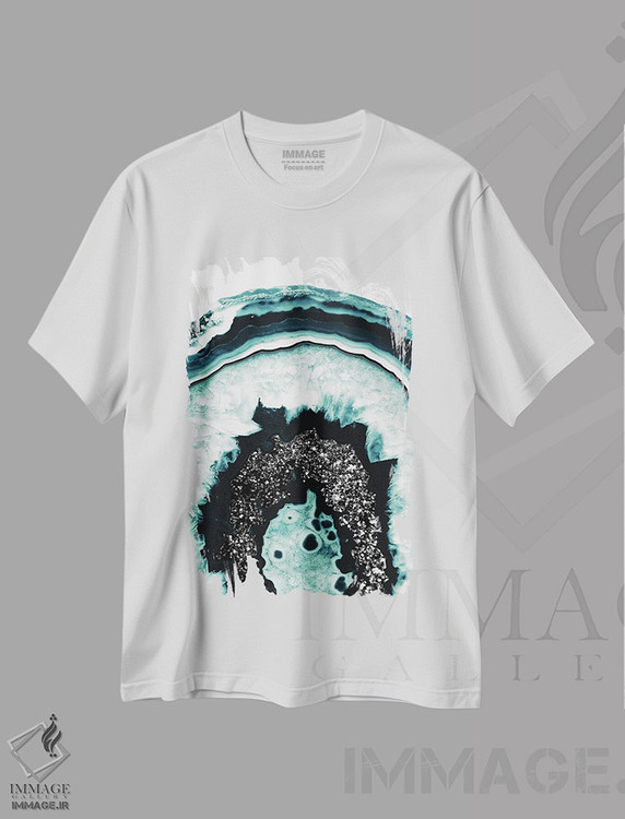 تیشرت طرح دار عقیق آبی یخی با درخشش سیاه I، آبستره اثر هنر آنیتا و بلا | فروشگاه ایماژ