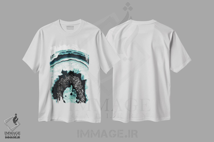تیشرت طرح دار عقیق آبی یخی با درخشش سیاه I، آبستره اثر هنر آنیتا و بلا | فروشگاه ایماژ