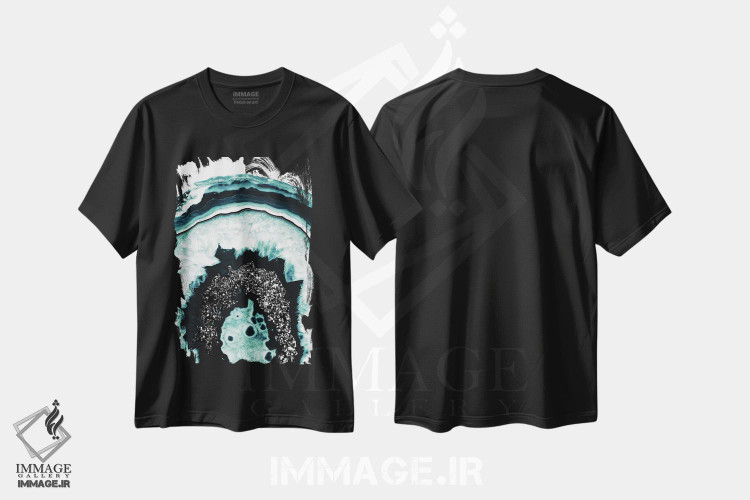 تیشرت طرح دار عقیق آبی یخی با درخشش سیاه I، آبستره اثر هنر آنیتا و بلا | immage.ir