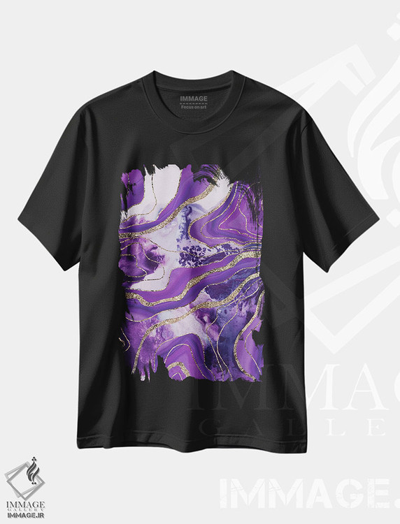 تیشرت طرح دار عقیق مرمر مایع درخشان پرزرق وبرق IV، آبستره اثر هنر آنیتا و بلا | immage.ir