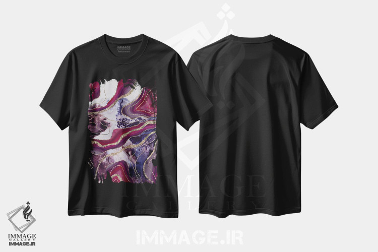 تیشرت طرح دار عقیق مرمر مایع پرزرق وبرق X، آبستره اثر هنر آنیتا و بلا | immage.ir