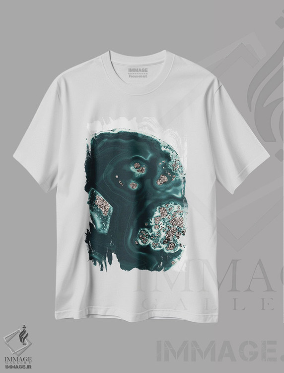 تیشرت طرح دار مالاکیت با درخشش رزگلد I، آبستره اثر هنر آنیتا و بلا | فروشگاه ایماژ