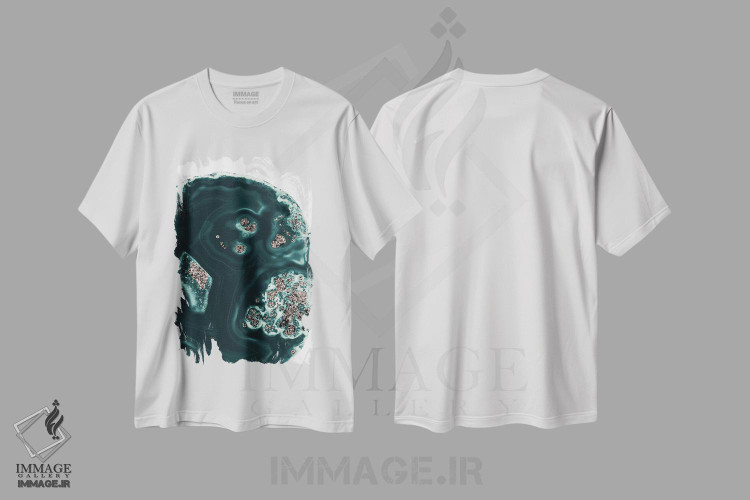 تیشرت طرح دار مالاکیت با درخشش رزگلد I، آبستره اثر هنر آنیتا و بلا | فروشگاه ایماژ