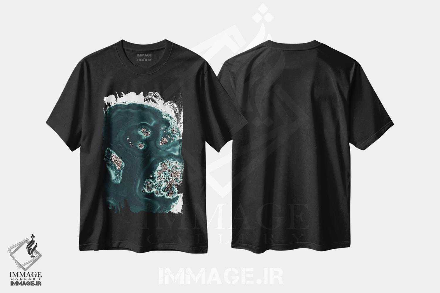 تیشرت طرح دار مالاکیت با درخشش رزگلد I، آبستره اثر هنر آنیتا و بلا | immage.ir