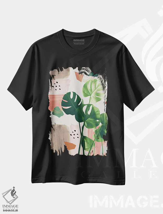 تیشرت طرح دار مانسترا پرزرق وبرق تابستانی I، تزئینی اثر هنر آنیتا و بلا | فروشگاه ایماژ