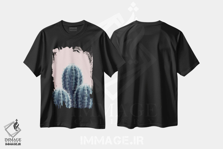 تیشرت طرح دار عشق کاکتوس با حس سرمه ای و صورتی I، تزئینی اثر هنر آنیتا و بلا | immage.ir