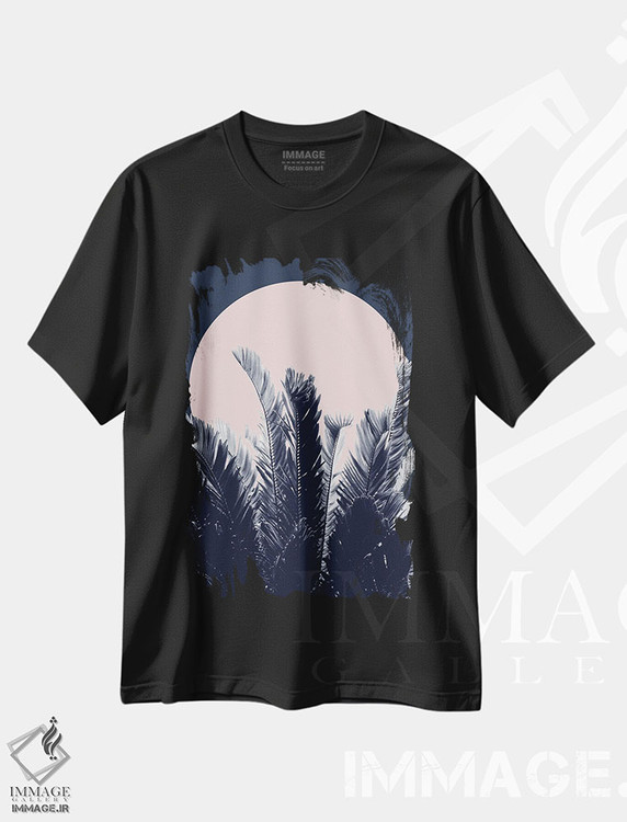 تیشرت طرح دار شب جنگل با حس سرمه ای و صورتی I، تزئینی اثر هنر آنیتا و بلا | immage.ir
