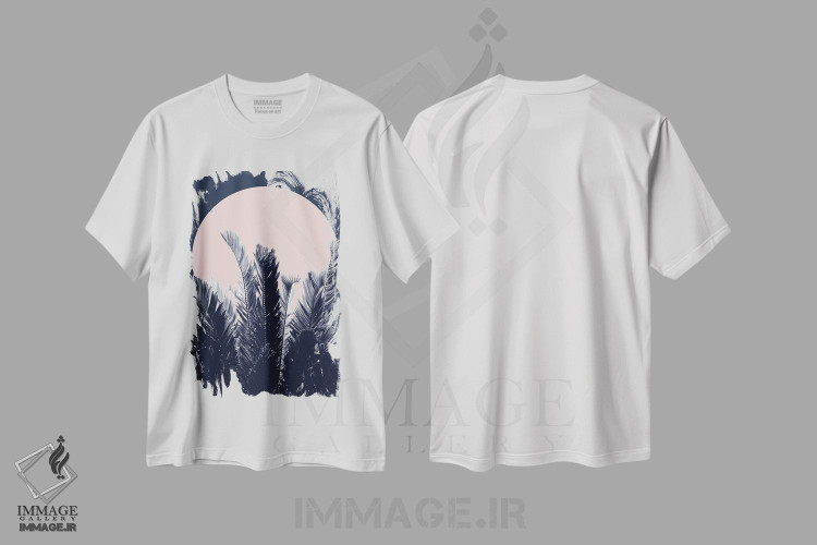 تیشرت طرح دار شب جنگل با حس سرمه ای و صورتی I، تزئینی اثر هنر آنیتا و بلا | فروشگاه ایماژ