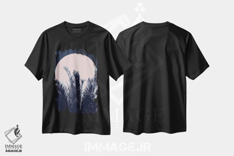 تیشرت طرح دار شب جنگل با حس سرمه ای و صورتی I، تزئینی اثر هنر آنیتا و بلا | immage.ir