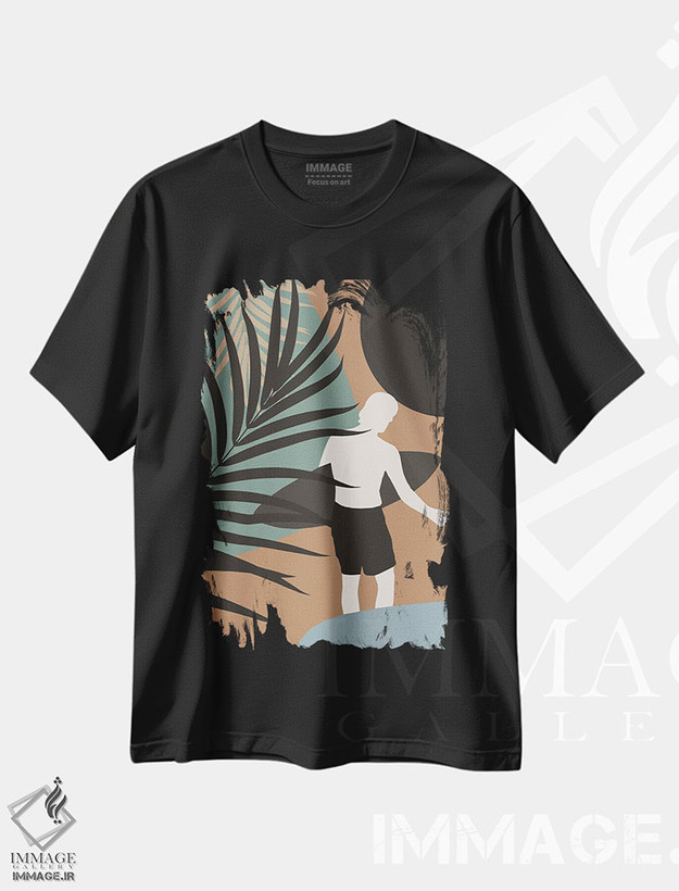 تیشرت طرح دار موج سوار ظهر مینیمال انتزاعی III، تزئینی اثر هنر آنیتا و بلا | فروشگاه ایماژ