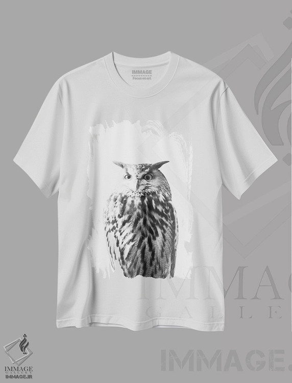 تیشرت طرح دار جغد روی سفید I، عکاسی سیاه و سفید اثر هنر آنیتا و بلا | immage.ir