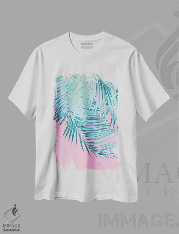 تیشرت طرح دار برگ نخل با حس صورتی و آبی I، تزئینی اثر هنر آنیتا و بلا | immage.ir
