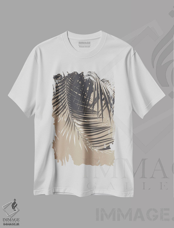 تیشرت طرح دار برگ نخل با حس رنگ قهوه ای سوخته II، تزئینی اثر هنر آنیتا و بلا | فروشگاه ایماژ