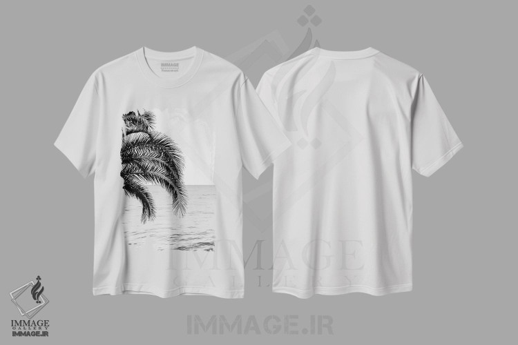 تیشرت طرح دار رویای اقیانوس و نخل IV، عکاسی سیاه و سفید اثر هنر آنیتا و بلا | فروشگاه ایماژ
