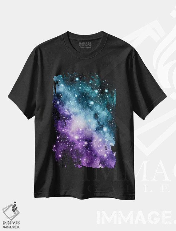 تیشرت طرح دار رویای سحابی کهکشانی بنفش و سبزآبی III، آبستره اثر هنر آنیتا و بلا | immage.ir