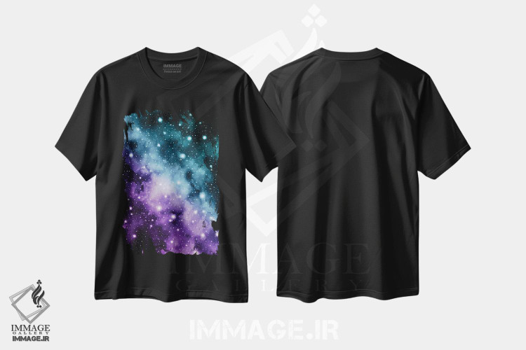 تیشرت طرح دار رویای سحابی کهکشانی بنفش و سبزآبی III، آبستره اثر هنر آنیتا و بلا | immage.ir
