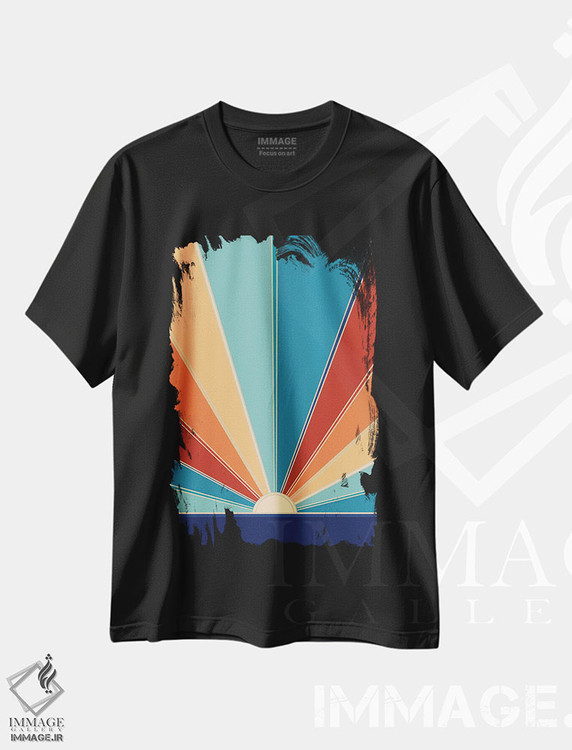 تیشرت طرح دار آفتاب تابستانی رترو براق I، آبستره اثر هنر آنیتا و بلا | فروشگاه ایماژ