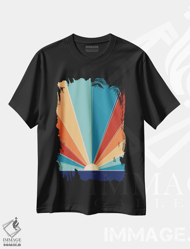 تیشرت طرح دار آفتاب تابستانی رترو براق I، آبستره اثر هنر آنیتا و بلا | فروشگاه ایماژ