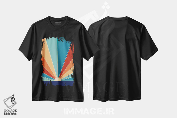 تیشرت طرح دار آفتاب تابستانی رترو براق I، آبستره اثر هنر آنیتا و بلا | فروشگاه ایماژ