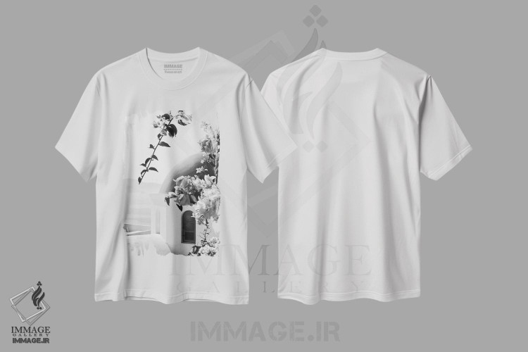 تیشرت طرح دار اویای سانتورینی سیاه و سفید III، عکاسی سیاه و سفید اثر هنر آنیتا و بلا | فروشگاه ایماژ