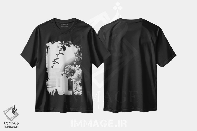 تیشرت طرح دار اویای سانتورینی سیاه و سفید III، عکاسی سیاه و سفید اثر هنر آنیتا و بلا | immage.ir