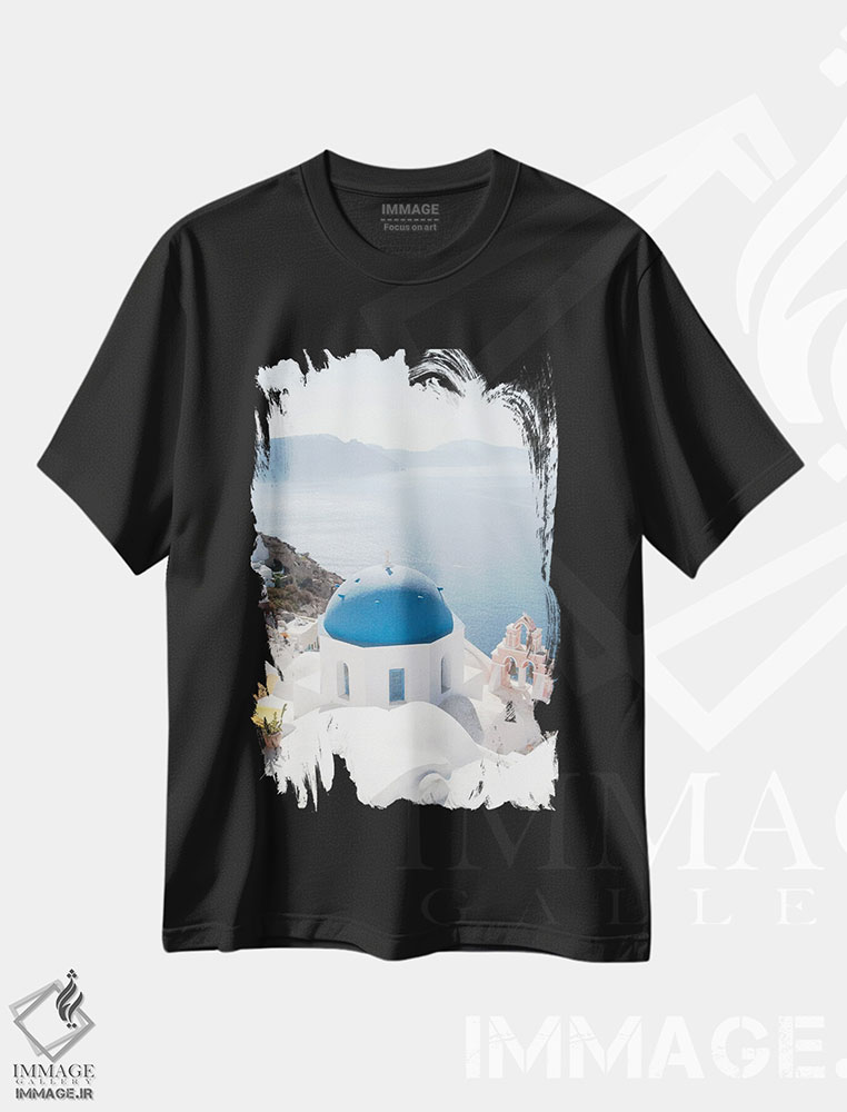 تیشرت طرح دار سرخوشی اویای سانتورینی II، تزئینی اثر هنر آنیتا و بلا | immage.ir