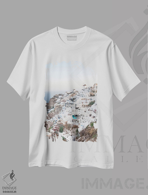 تیشرت طرح دار رویای غروب اویای سانتورینی I، تزئینی اثر هنر آنیتا و بلا | immage.ir