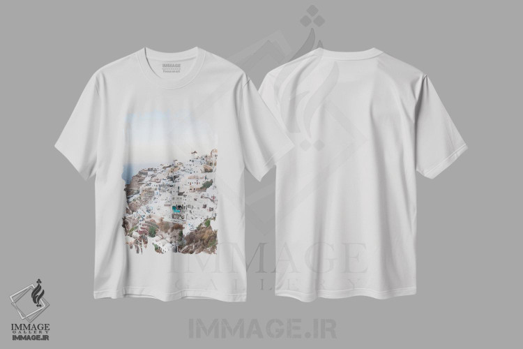 تیشرت طرح دار رویای غروب اویای سانتورینی I، تزئینی اثر هنر آنیتا و بلا | immage.ir