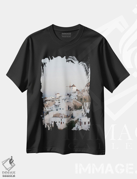 تیشرت طرح دار رویای غروب اویای سانتورینی II، تزئینی اثر هنر آنیتا و بلا | immage.ir