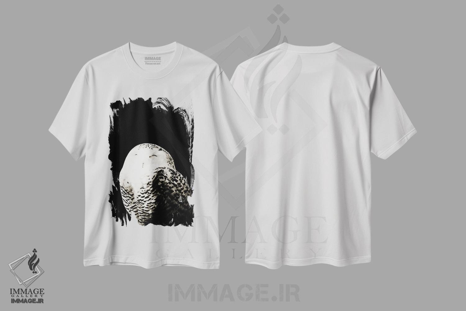 تیشرت طرح دار جغد برفی I، عکاسی سیاه و سفید اثر هنر آنیتا و بلا | immage.ir