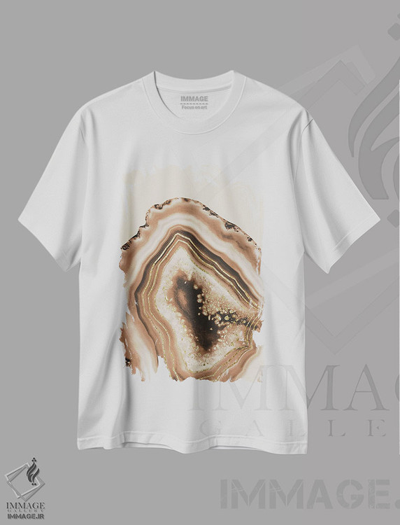 تیشرت طرح دار آگات قهوه ای ملایم با ورقه طلایی براق I، آبستره اثر هنر آنیتا و بلا | فروشگاه ایماژ