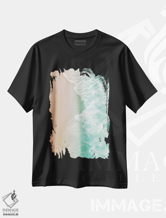 تیشرت طرح دار زیبایی اقیانوس بژ و زمردی ملایم I، دکور ساحلی اثر هنر آنیتا و بلا | فروشگاه ایماژ