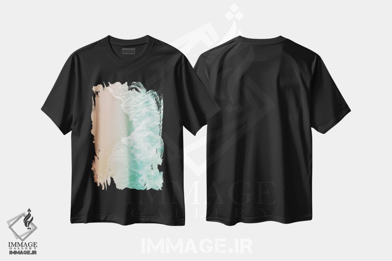 تیشرت طرح دار زیبایی اقیانوس بژ و زمردی ملایم I، دکور ساحلی اثر هنر آنیتا و بلا | فروشگاه ایماژ