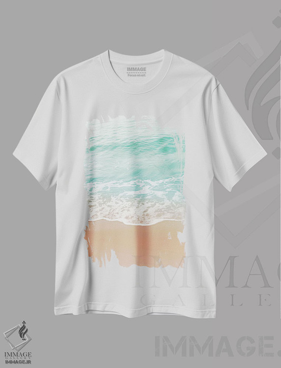 تیشرت طرح دار رویای زیبایی اقیانوس بژ و زمردی ملایم I، دکور ساحلی اثر هنر آنیتا و بلا | فروشگاه ایماژ