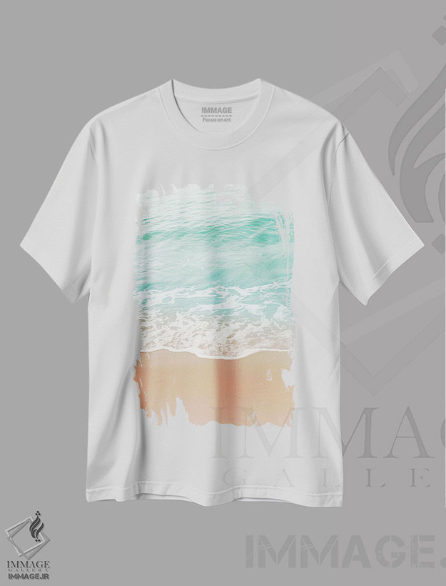 تیشرت طرح دار رویای زیبایی اقیانوس بژ و زمردی ملایم I، دکور ساحلی اثر هنر آنیتا و بلا | فروشگاه ایماژ