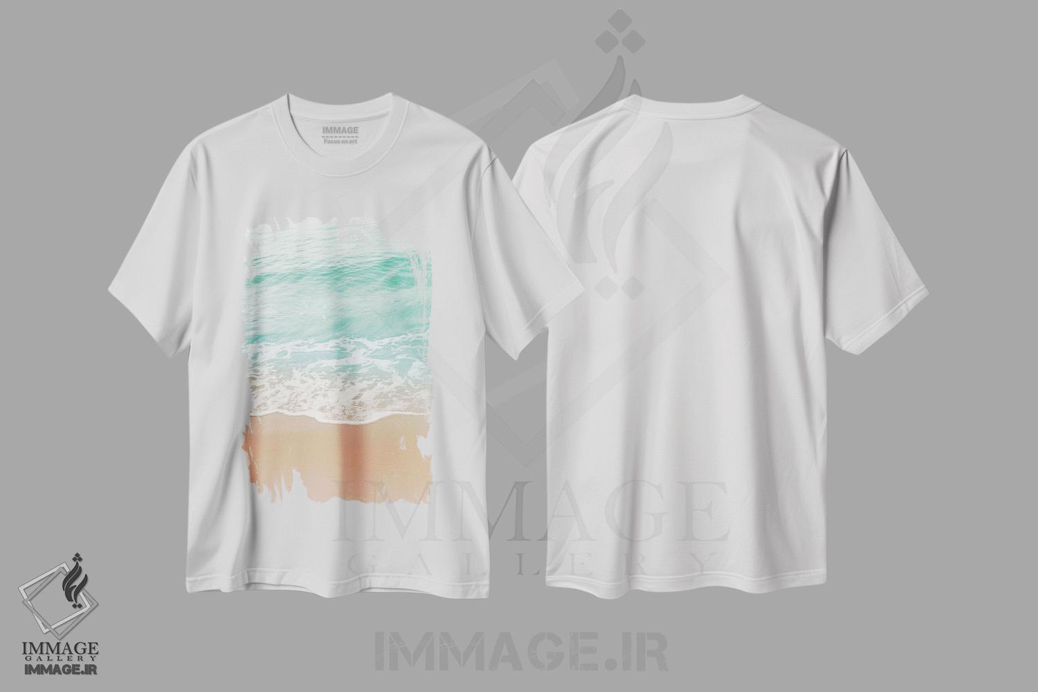تیشرت طرح دار رویای زیبایی اقیانوس بژ و زمردی ملایم I، دکور ساحلی اثر هنر آنیتا و بلا | فروشگاه ایماژ