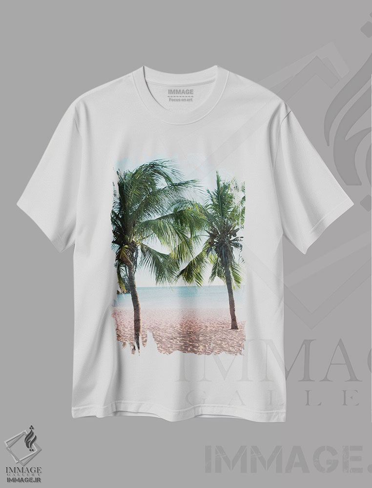 تیشرت طرح دار حال و هوای ساحل نخل های غروب I، دکور ساحلی اثر هنر آنیتا و بلا | immage.ir