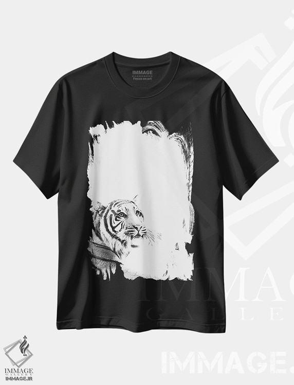 تیشرت طرح دار ببر سیاه و سفید I، عکاسی سیاه و سفید اثر هنر آنیتا و بلا | immage.ir