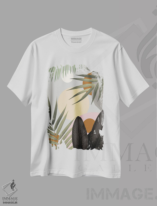 تیشرت طرح دار انتزاع جنگلی گرمسیری؛ واحه II، تزئینی اثر هنر آنیتا و بلا | فروشگاه ایماژ