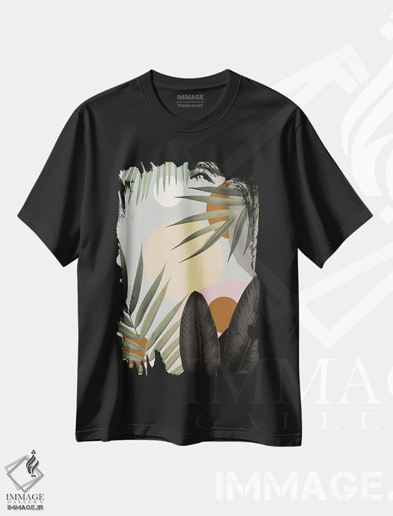 تیشرت طرح دار انتزاع جنگلی گرمسیری؛ واحه II، تزئینی اثر هنر آنیتا و بلا | immage.ir