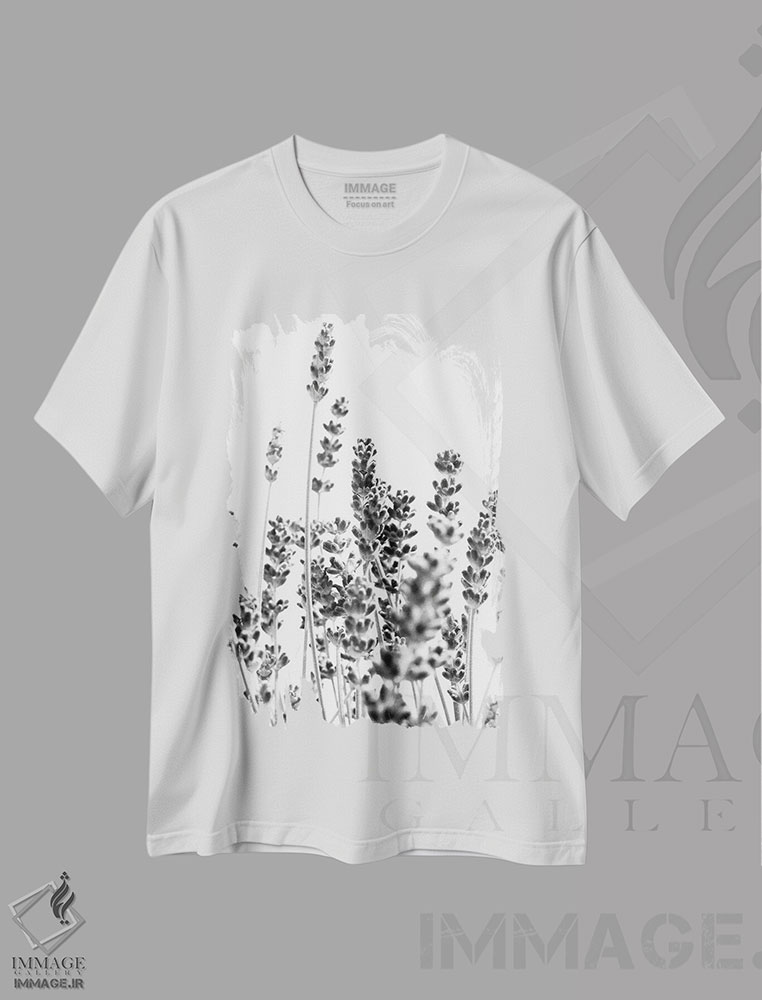 تیشرت طرح دار اسطوخودوس تازه در سیاه و سفید I، هنر تزئینی سیاه و سفید اثر هنر آنیتا و بلا | فروشگاه ایماژ